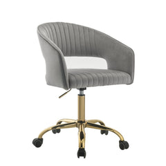 Modern Stripes Style Office Chair - Gray Velvet & Gold