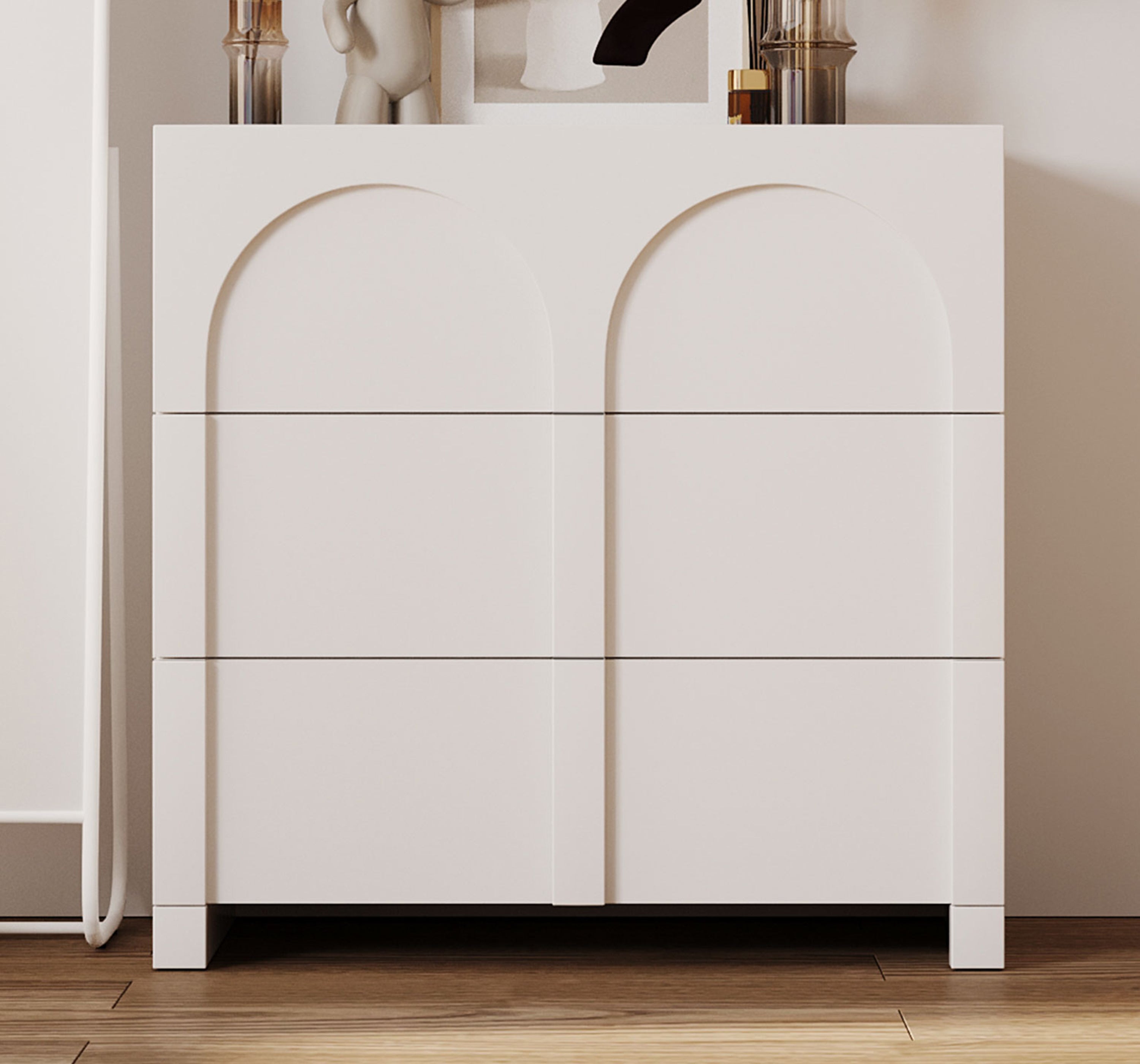 Modern Style Three-Drawer Chest Sideboard Cabinet Ample Storage Spaces  - Half Gloss White