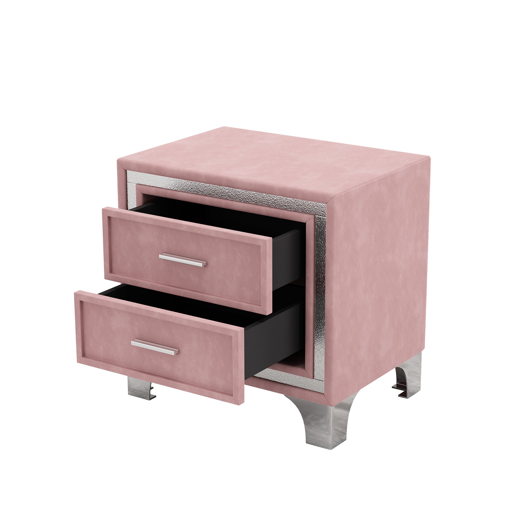 2-Drawer Nightstand with Metal Legs for Bedroom Velvet Bedside Table - Pink