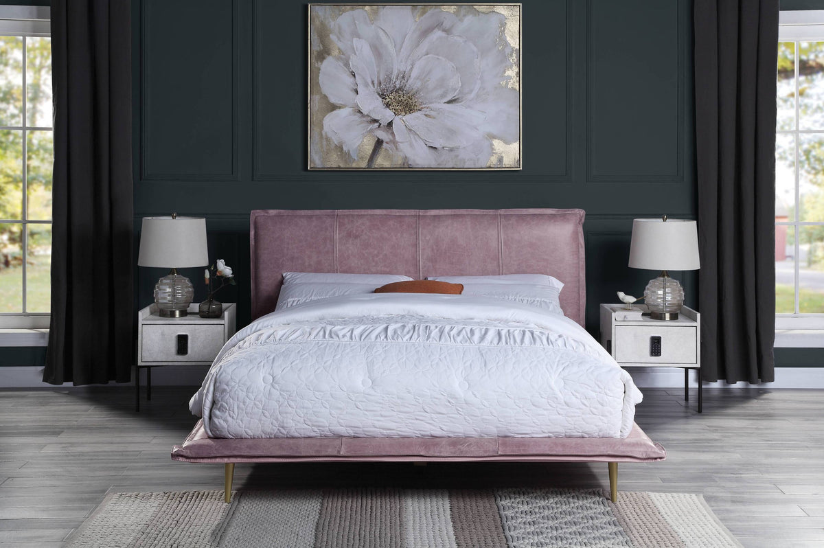 Modern Eastern King Bed - Pink Top Grain Leather