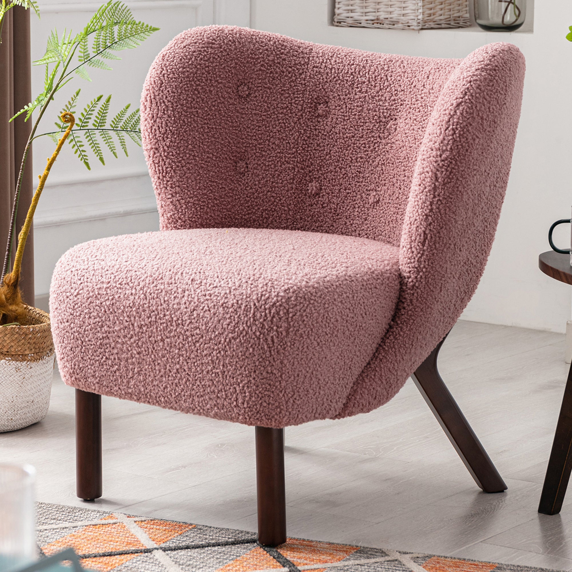 Modern Accent Chair with Solid Wood Legs for Living Room Bedroom - Blush