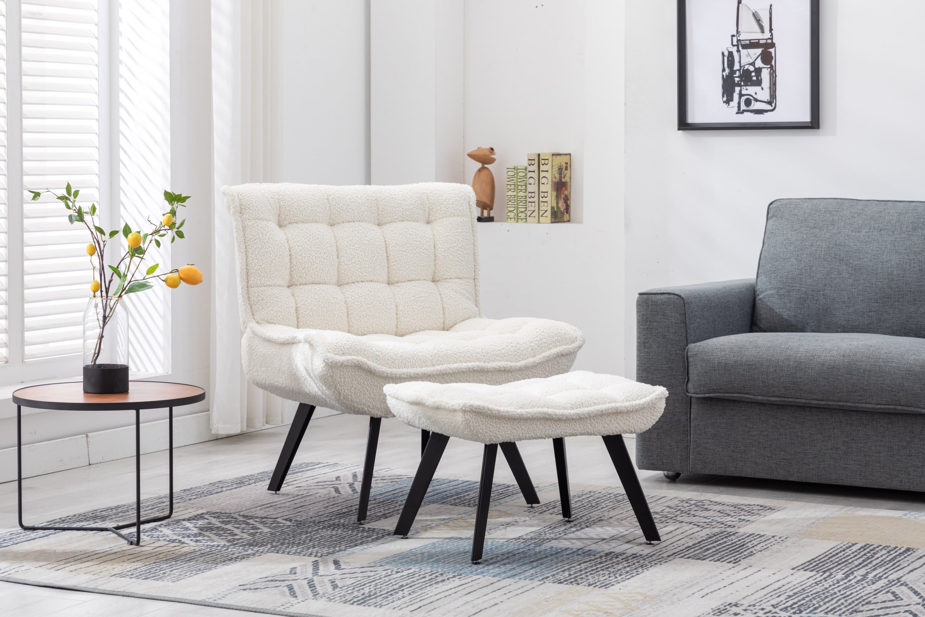 Modern Soft Teddy Fabric Large Width Accent Chair - White