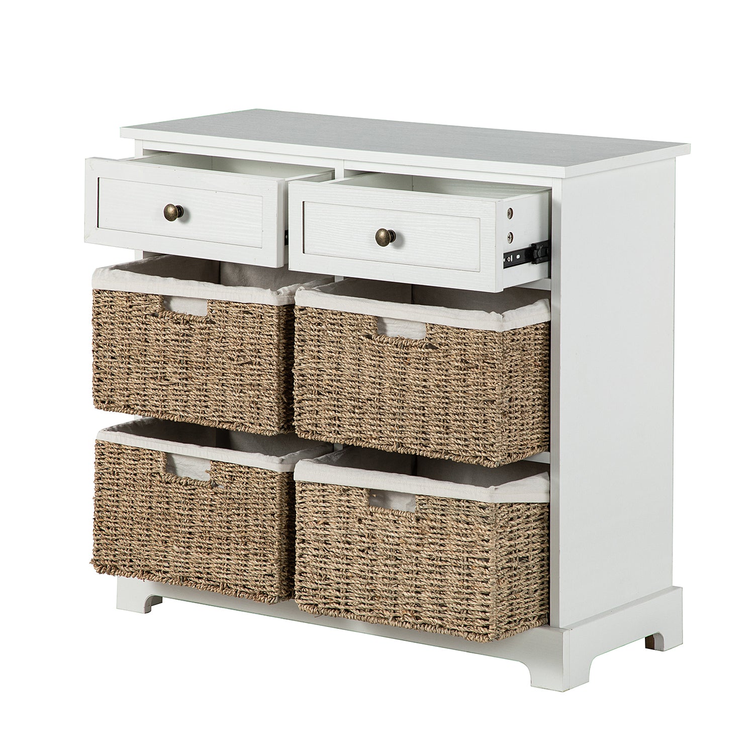 Drawer Accent Chest with Removable Woven Baskets - White