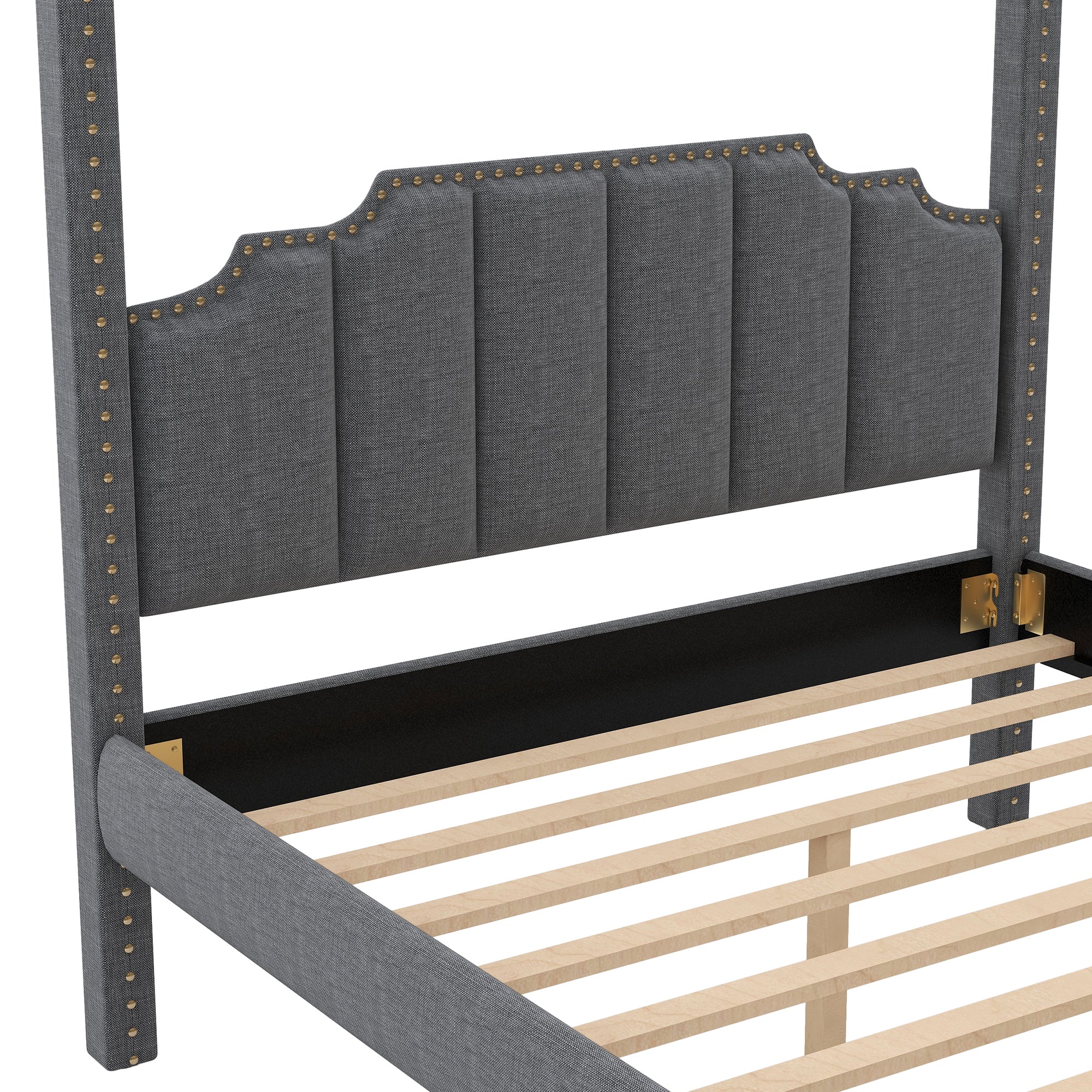 Queen Size Upholstery Canopy Platform Bed with Headboard,Support Legs - Gray