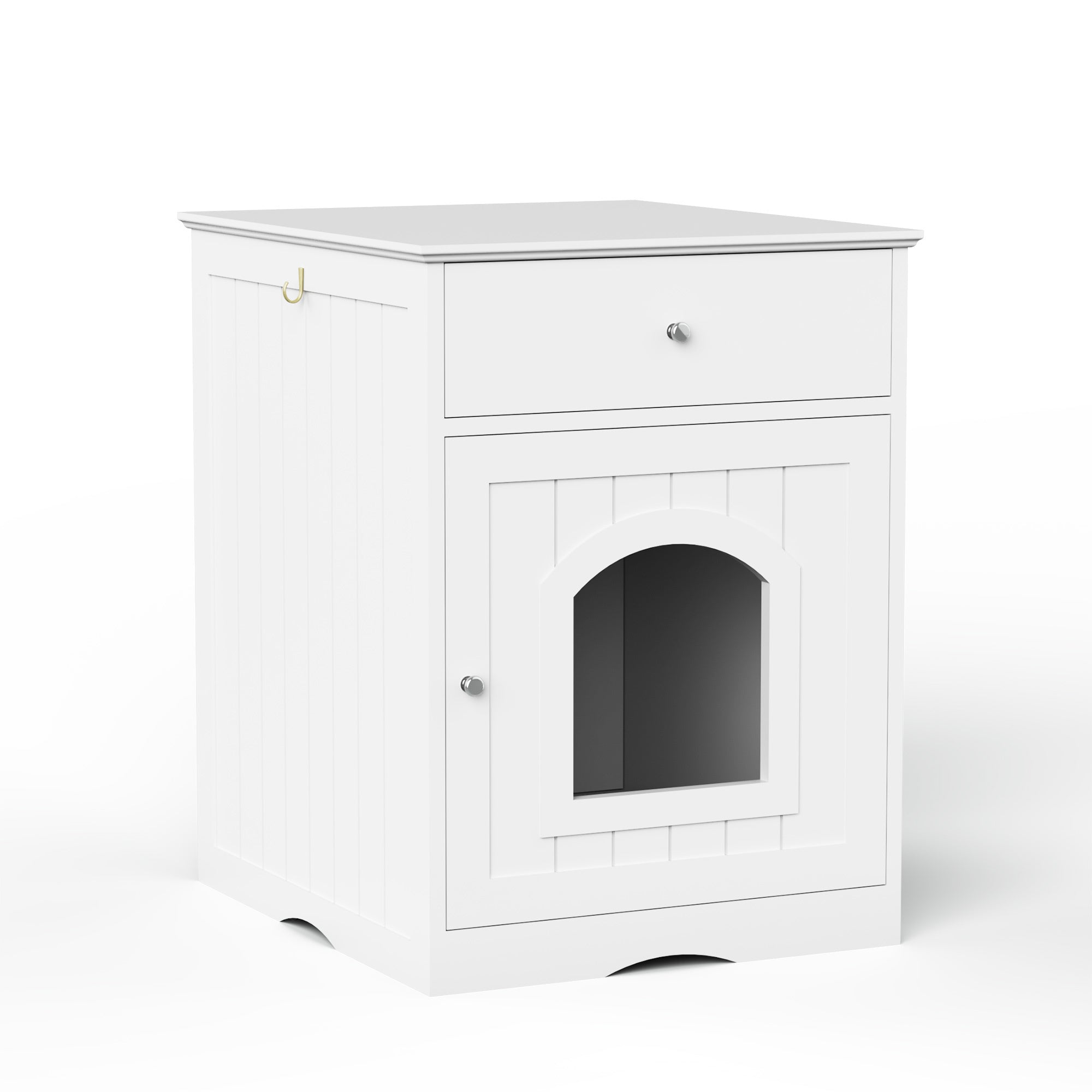 Cat Home Litter Nightstand with Drawer - White