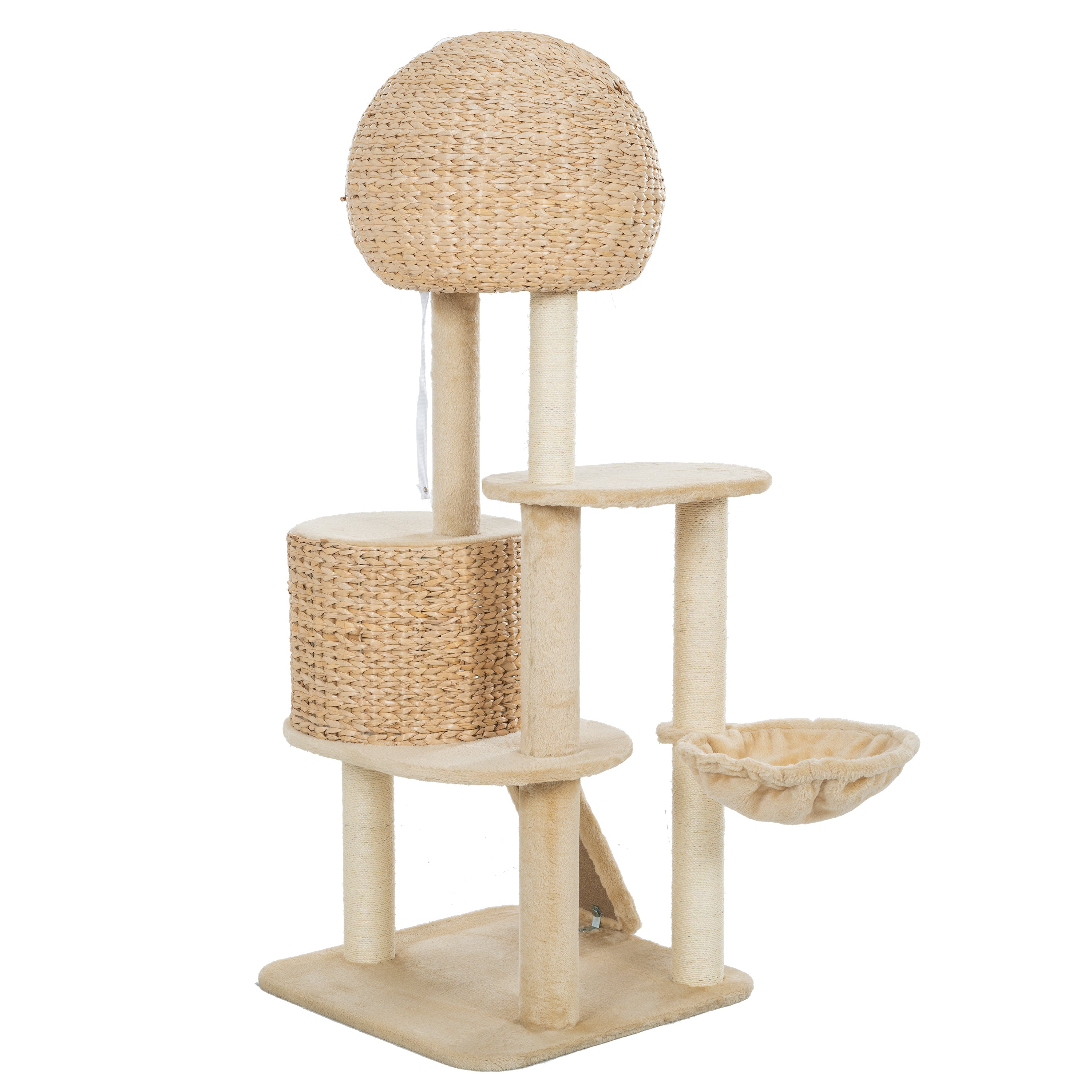 Cat Tree, 59-Inch Cat Tower for Indoor Cats, Plush Multi-Level Cat Condo with 2 Perches, 2 Caves, Cozy Basket and Scratching Board - Beige