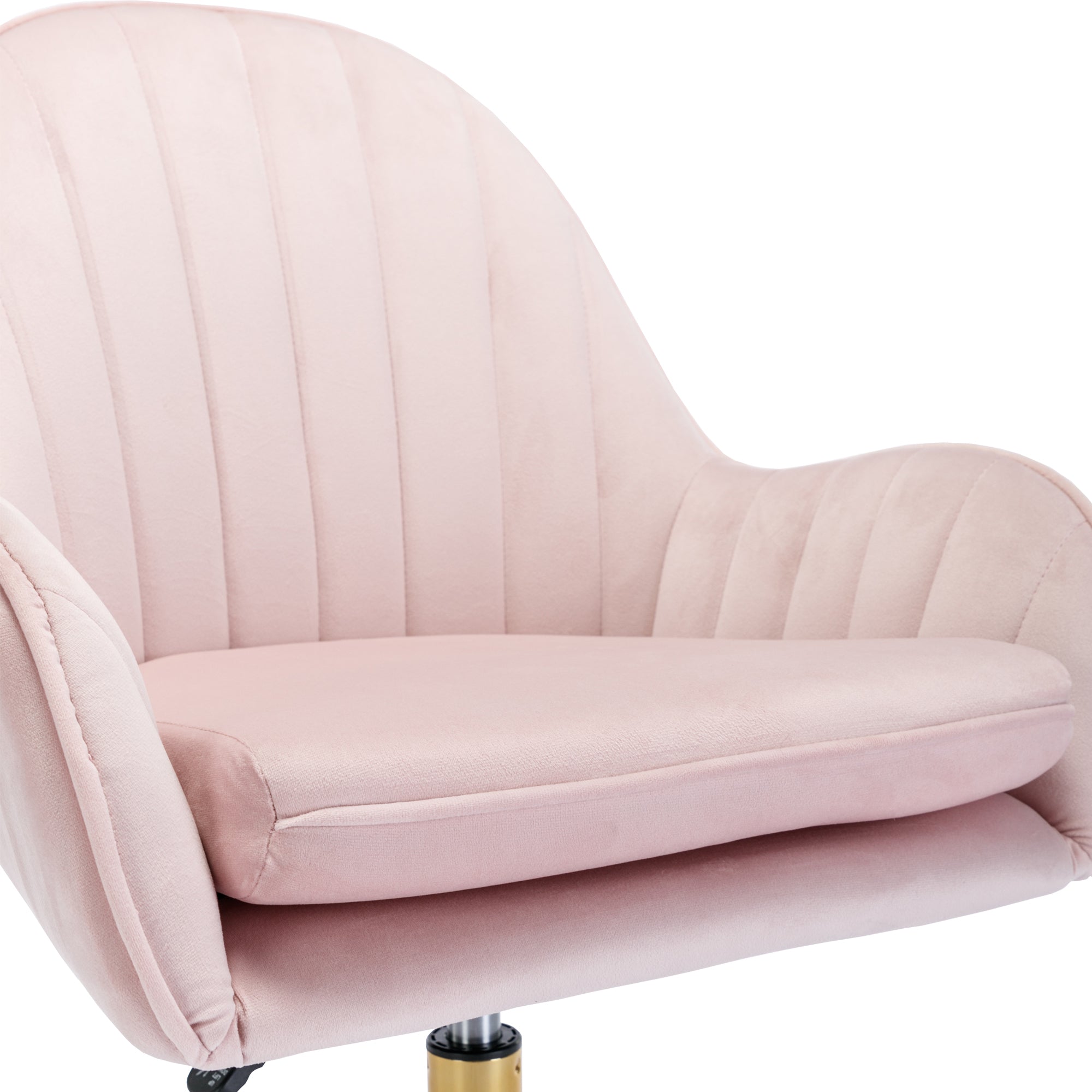 Velvet Home Office Chair with Wheels with Side Arms and Gold Metal Base - Pink