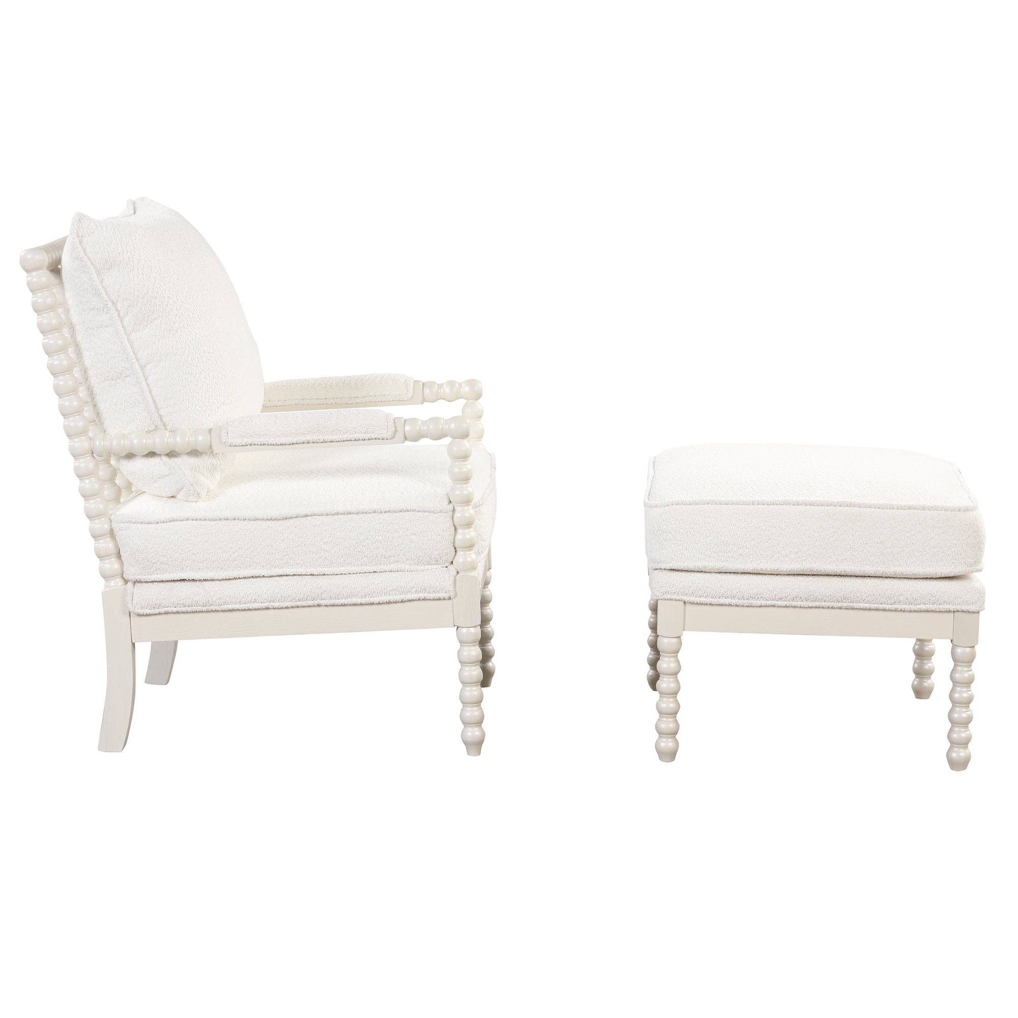 Modern Tufted Velvet Accent Chair with Ottoman - White