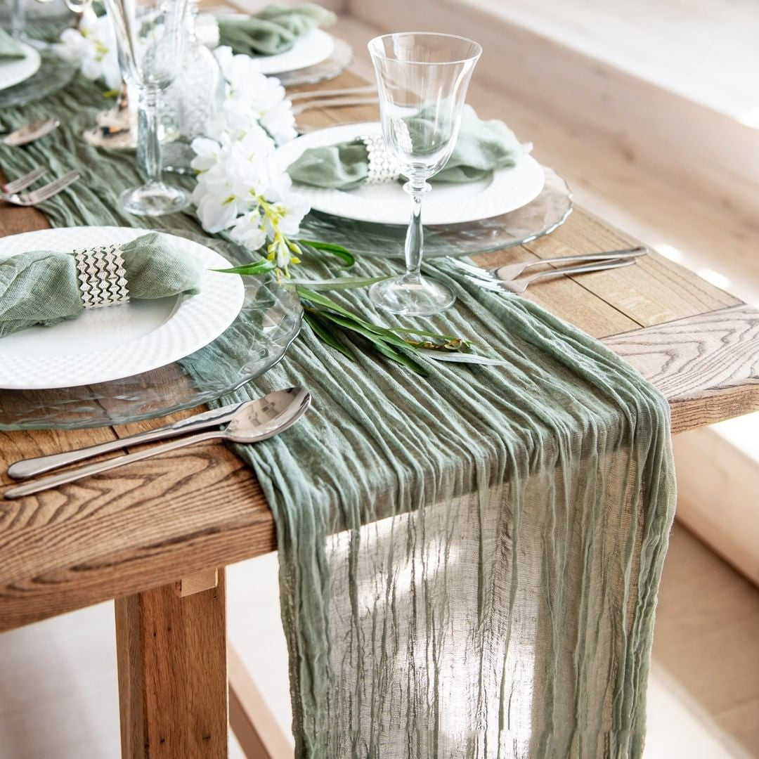 Elegant Crinkled Scarf Linen Table Runner, Wedding Party Table Decor