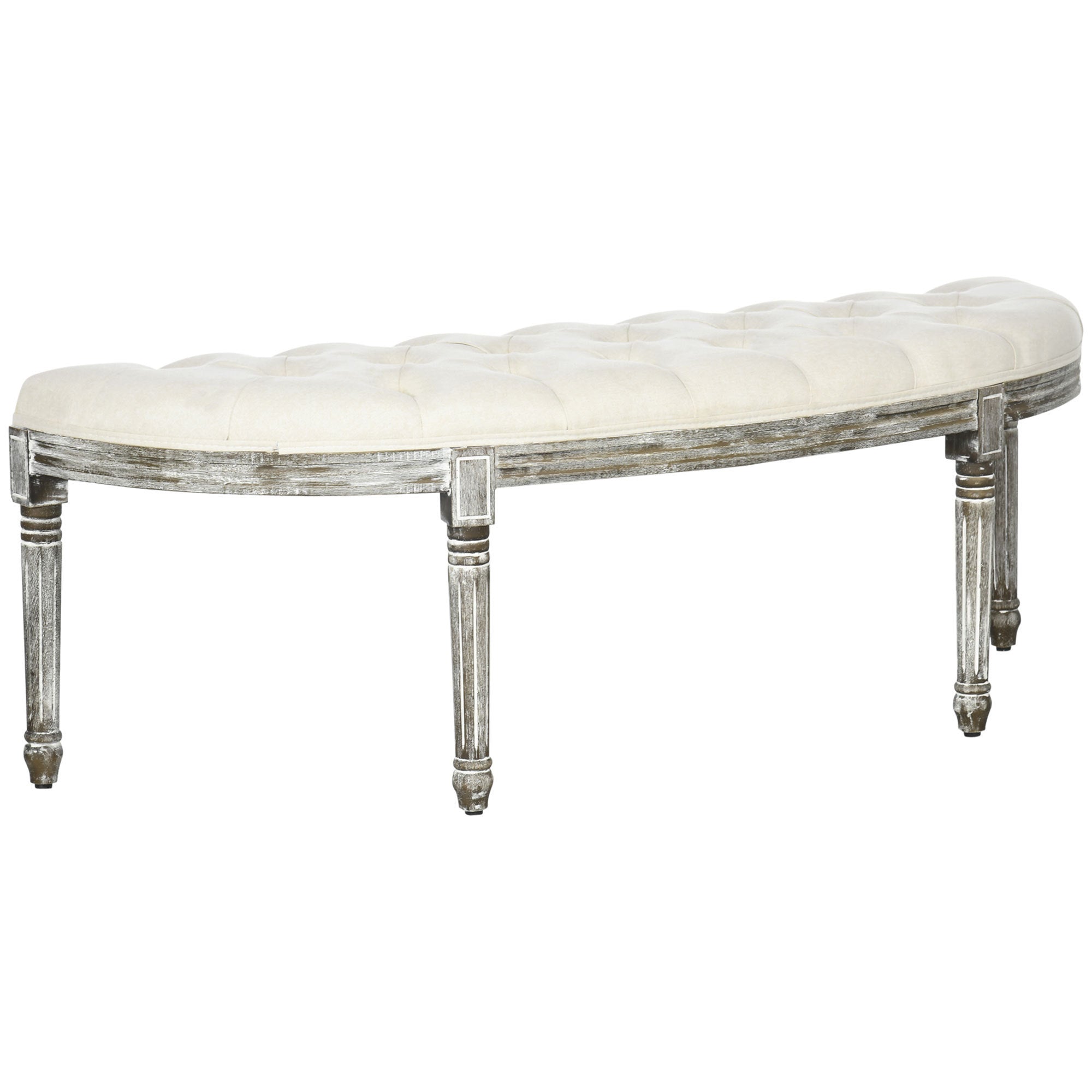 Semi-Circle End of Bed Bench with Tufted Design - Off White