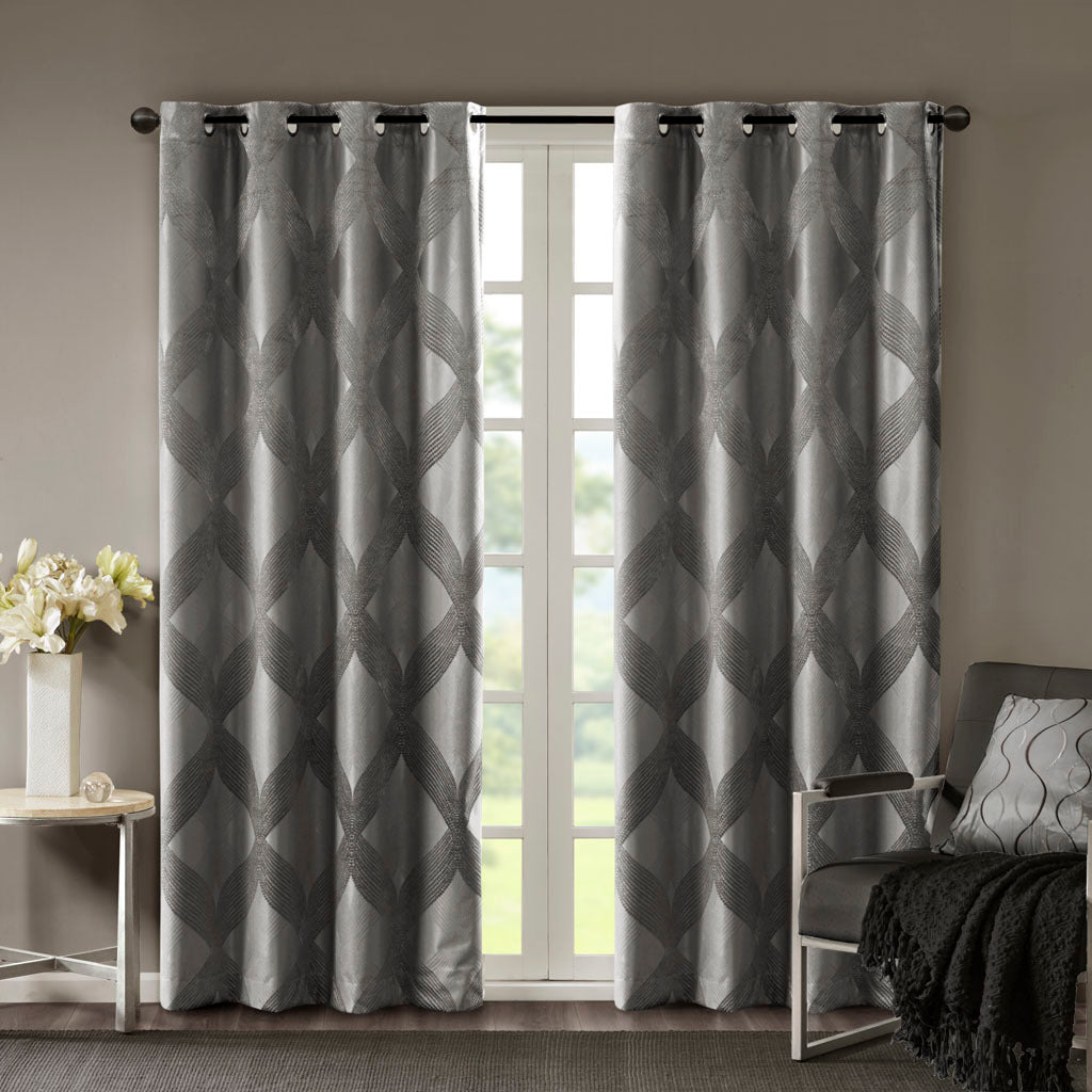 50x108" Ogee Knitted Jacquard Total Blackout Curtain Panel - Charcoal (1 panel only)