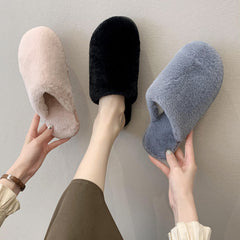 Women Flat Plush Slippers Ladies Footwear with Anti Slip Rubber Sole