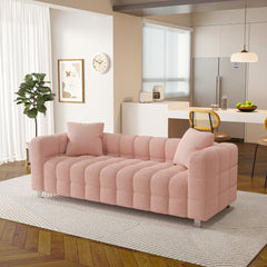 80" Pink Teddy Velvet Sofa with Two Pillows Suitable