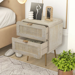 MICO Wooden Nightstand with Rattan Panel