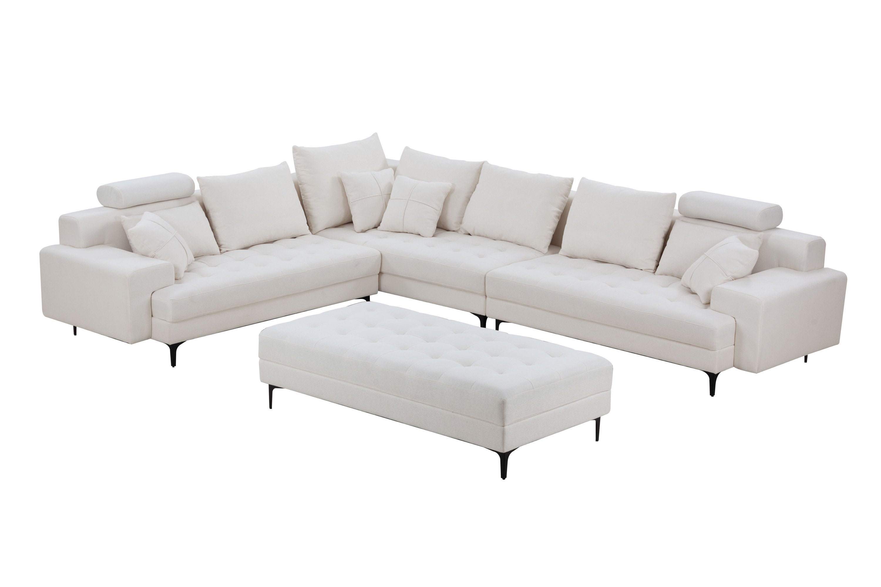 144'' Wide Reversible L-Shaped Sectional Sofa Couch Set with Ottoman for Living Room Apartment Home Hotel - Off White