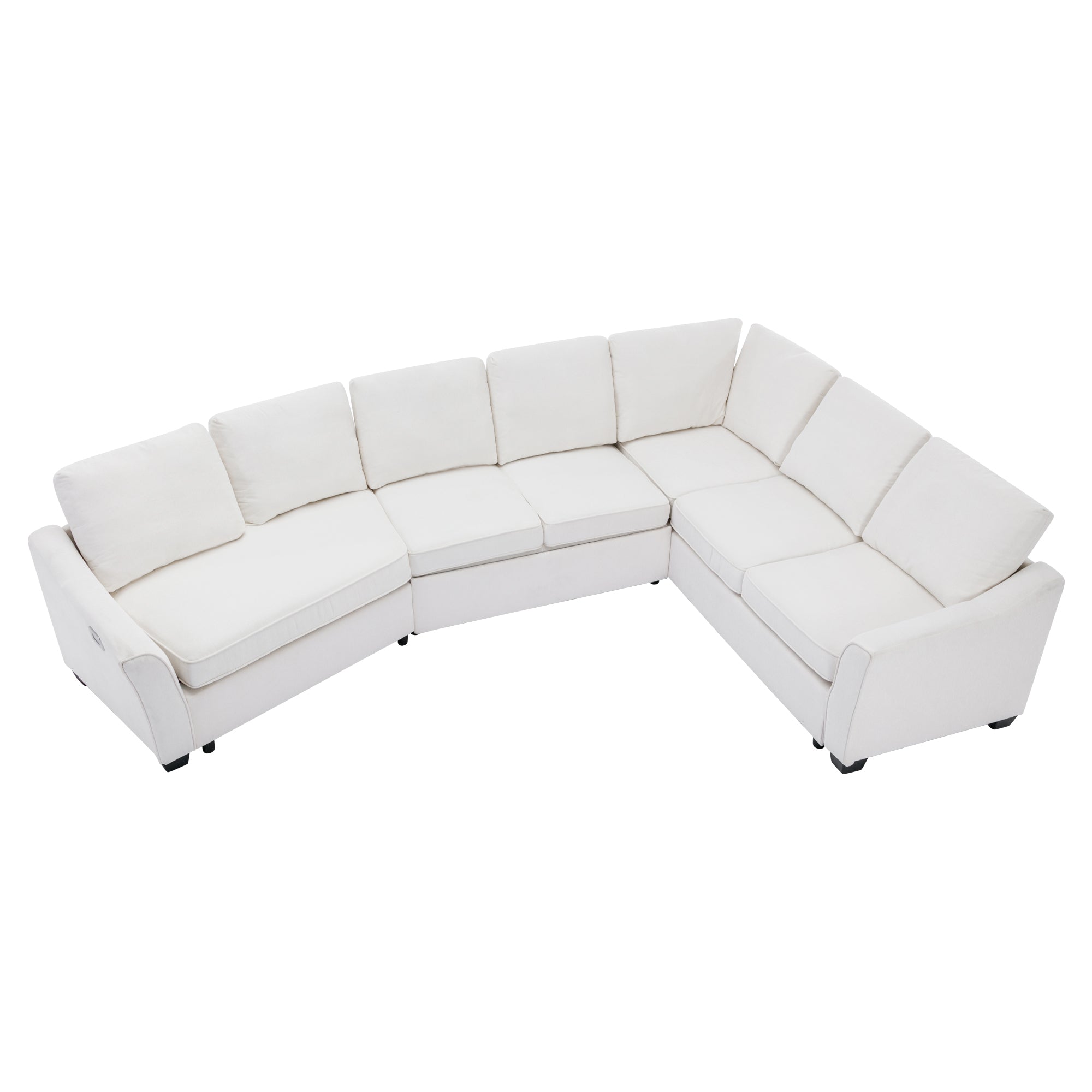 129.5" Sectional Sleeper Sofa with Pull-Out Bed Modern L-Shape Couch Bed with USB Charging Port - Beige