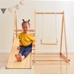 Wooden Swing and Slide Set Indoor Foldable Climbing Playground Play set for Kids/Toddlers