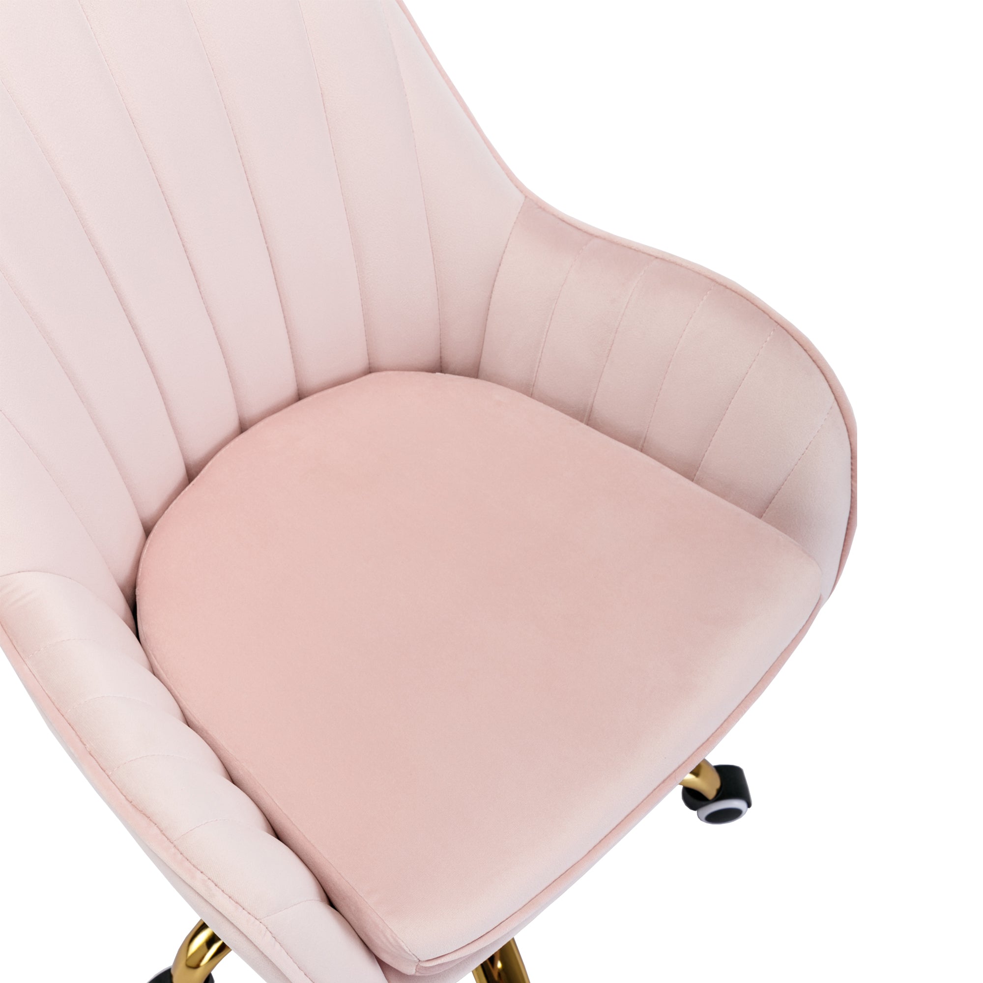 Velvet Home Office Chair with Wheels with Side Arms and Gold Metal Base - Pink