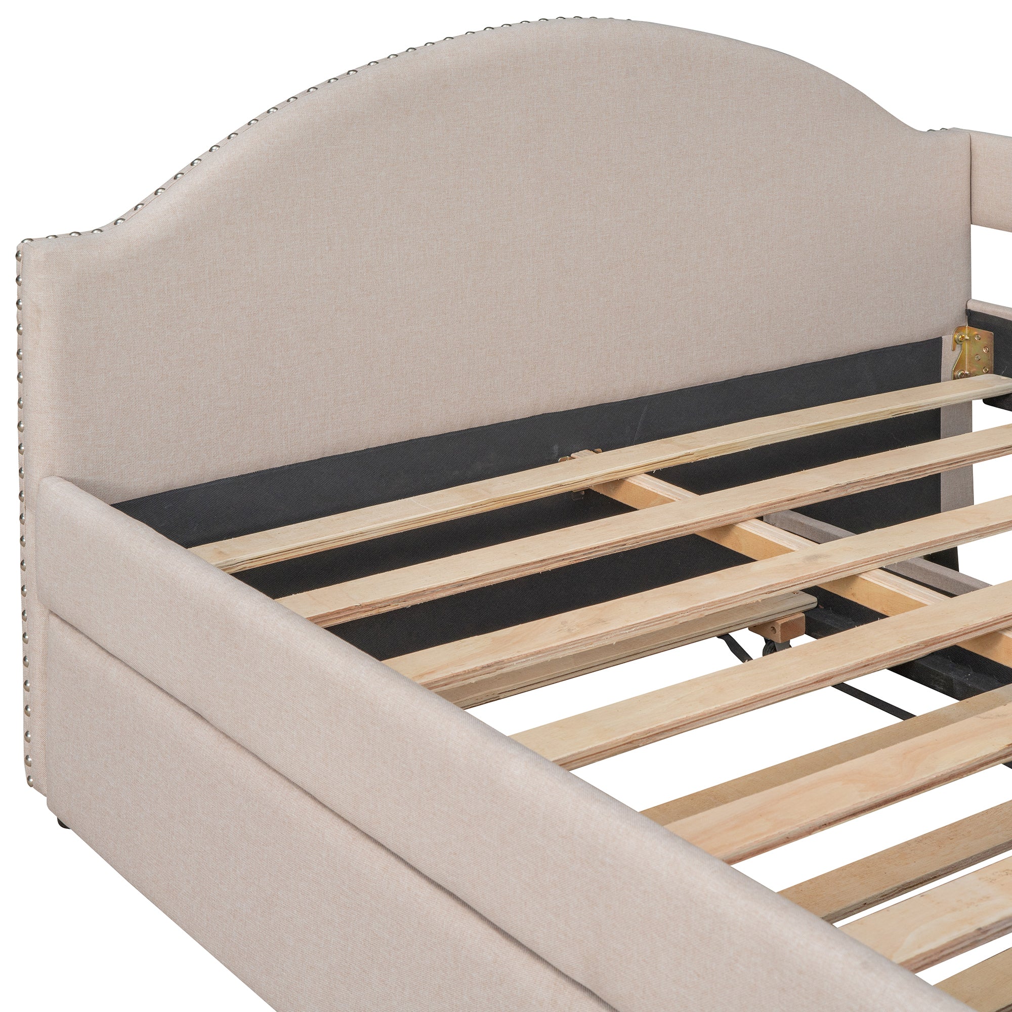 Full Daybed with Twin Size Trundle, Wood Slat Support - Beige