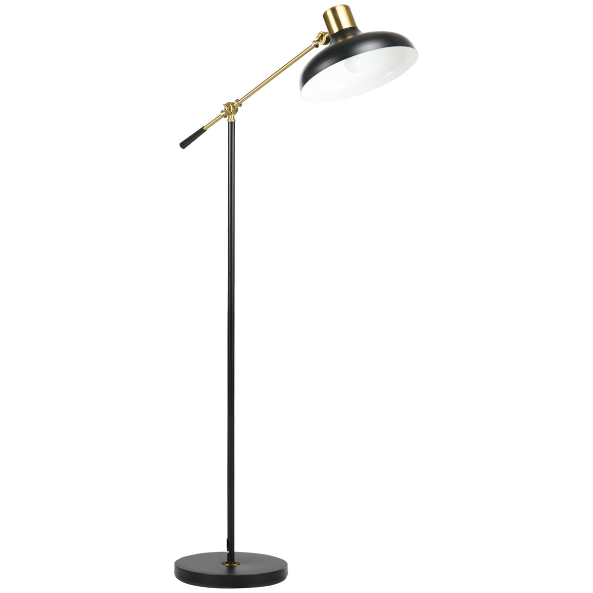 Adjustable Floor Lamps for Living Room, Standing Lamp for Bedroom with Balance Arm, Adjustable Head and Height, Tall Black and Gold Lamp (Bulb not Included)