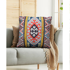 Square Cotton Accent Throw Pillow, Soft Kilim Print - Multicolor