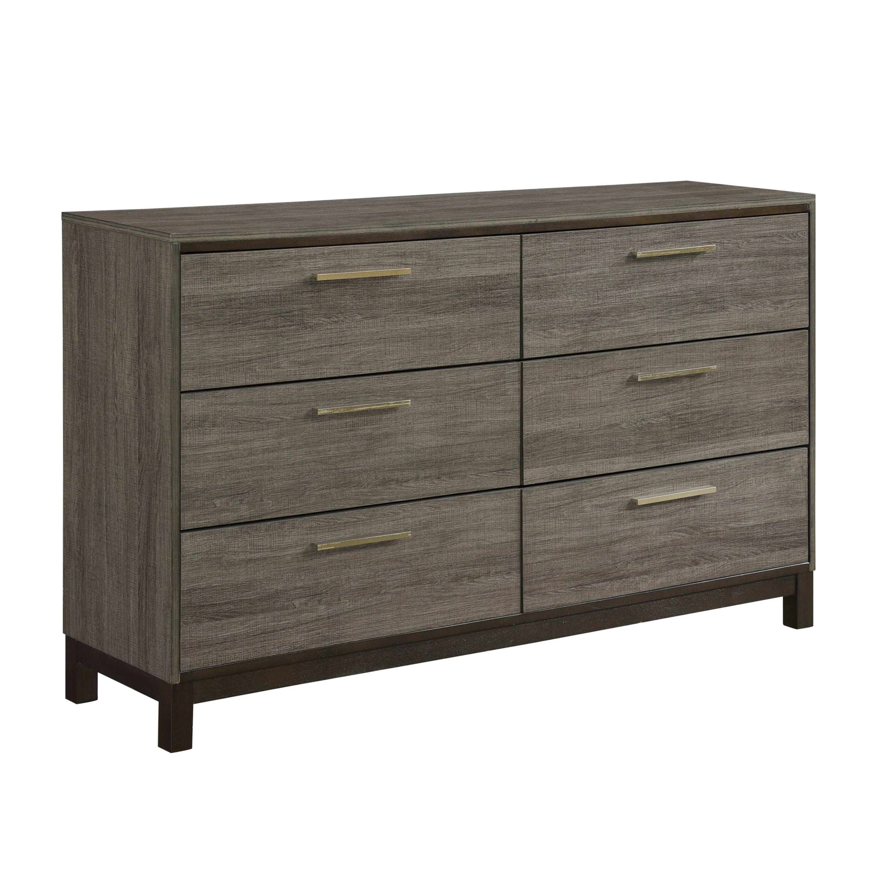 Contemporary Styling 1pc Dresser of 6x Drawers with Antique Bar Pulls Two-Tone Finish Wooden