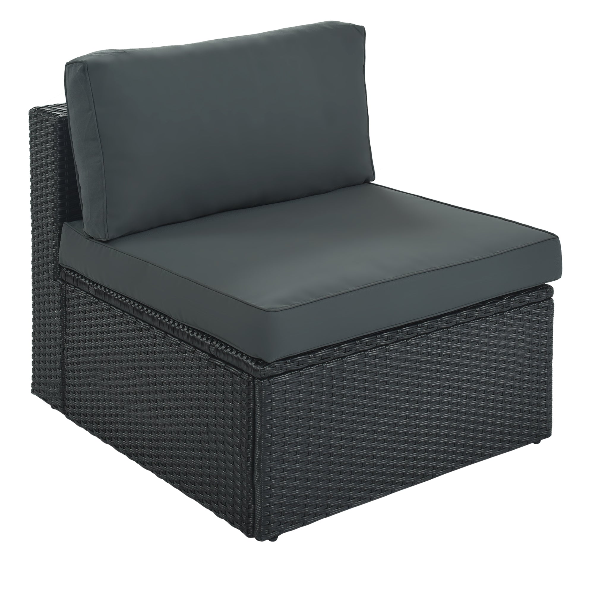 7-piece Outdoor Wicker Sofa Set, Rattan Sofa Lounger, With Striped Green Pillows- Black Wicker + Gray Cushion