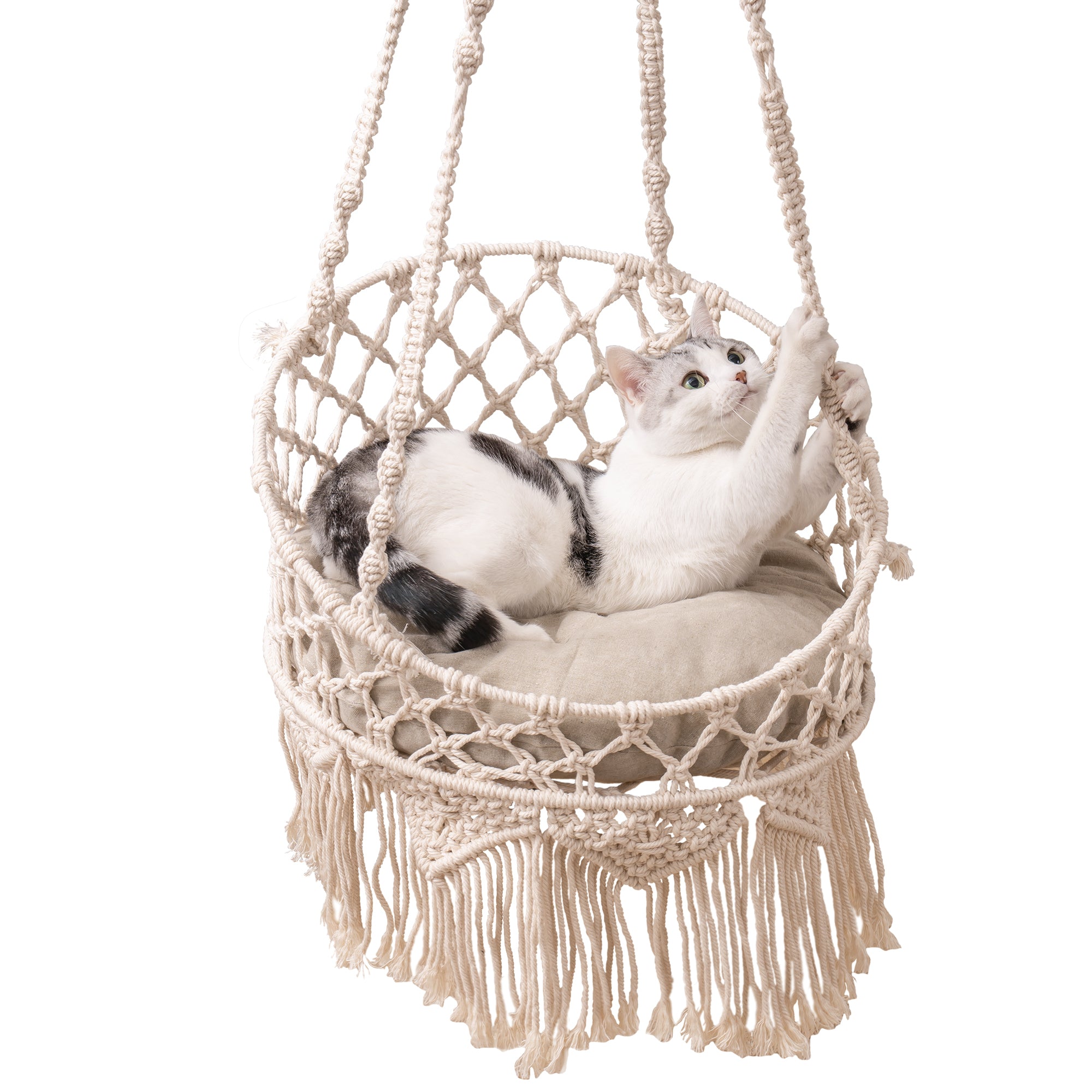 Boho Cat Hammock, Hanging Cat Bed Swing for Indoor Cats