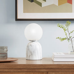 Nelia Frosted Glass Globe Resin Table Lamp - White