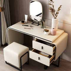 Modern Extendable Makeup Vanity Table with 2 Solid Wood Drawers - White