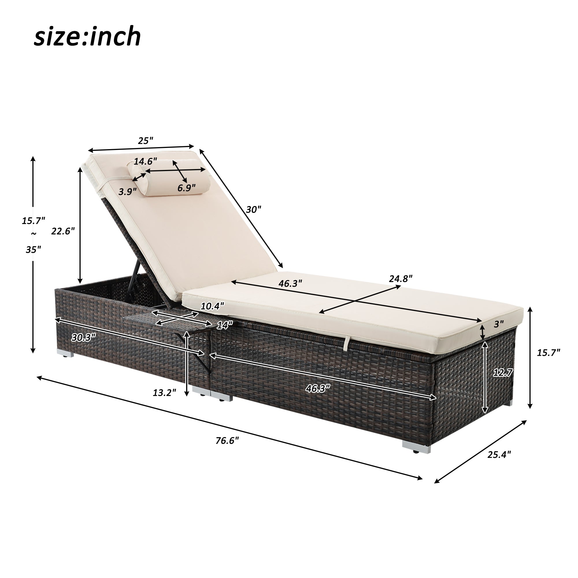 Outdoor 2 Patio Recliner Chairs with Side Table