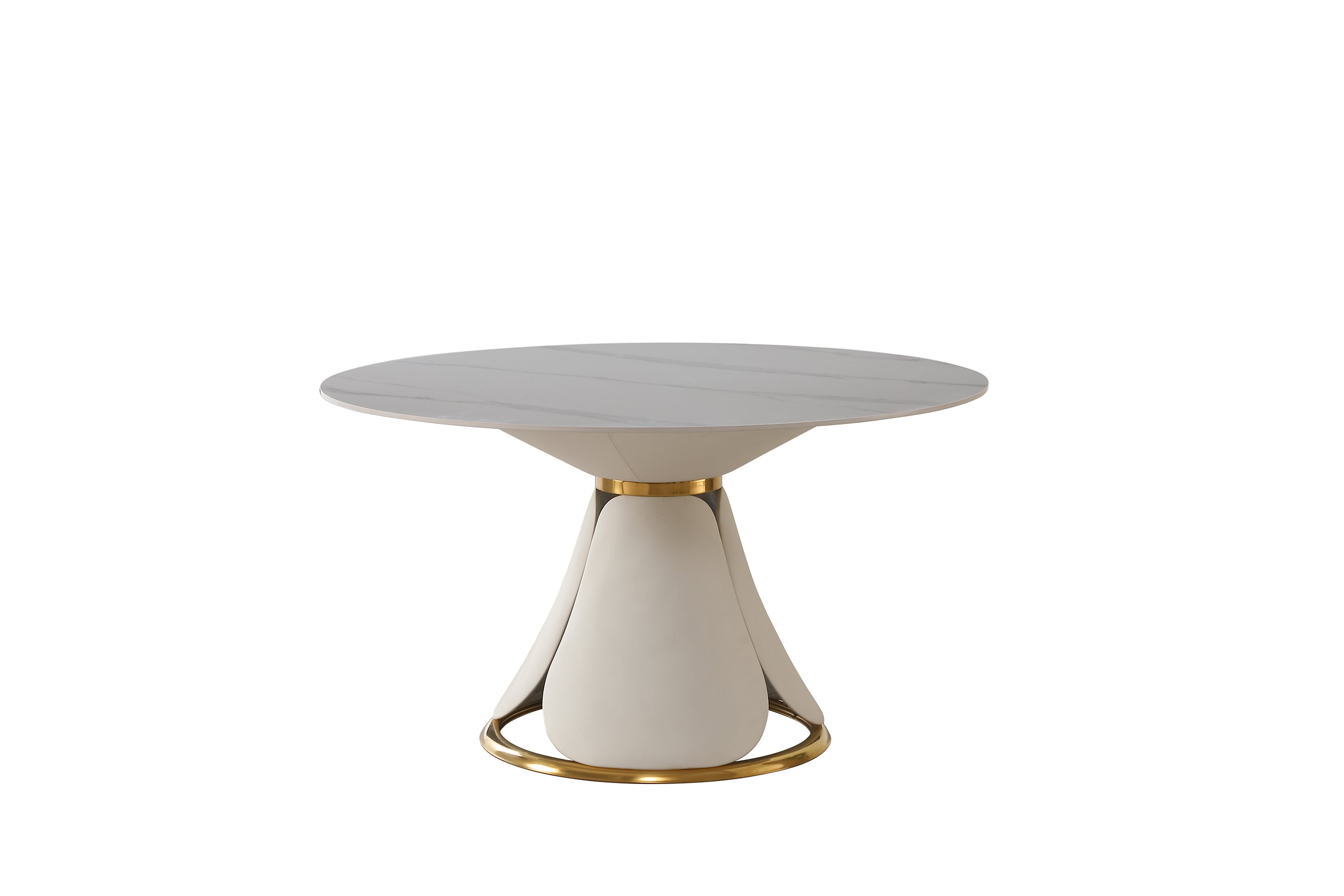 53“ Modern sintered stone round dining table with stainless steel base (chairs not included)