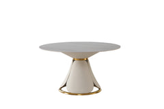 53“ Modern sintered stone round dining table with stainless steel base (chairs not included)