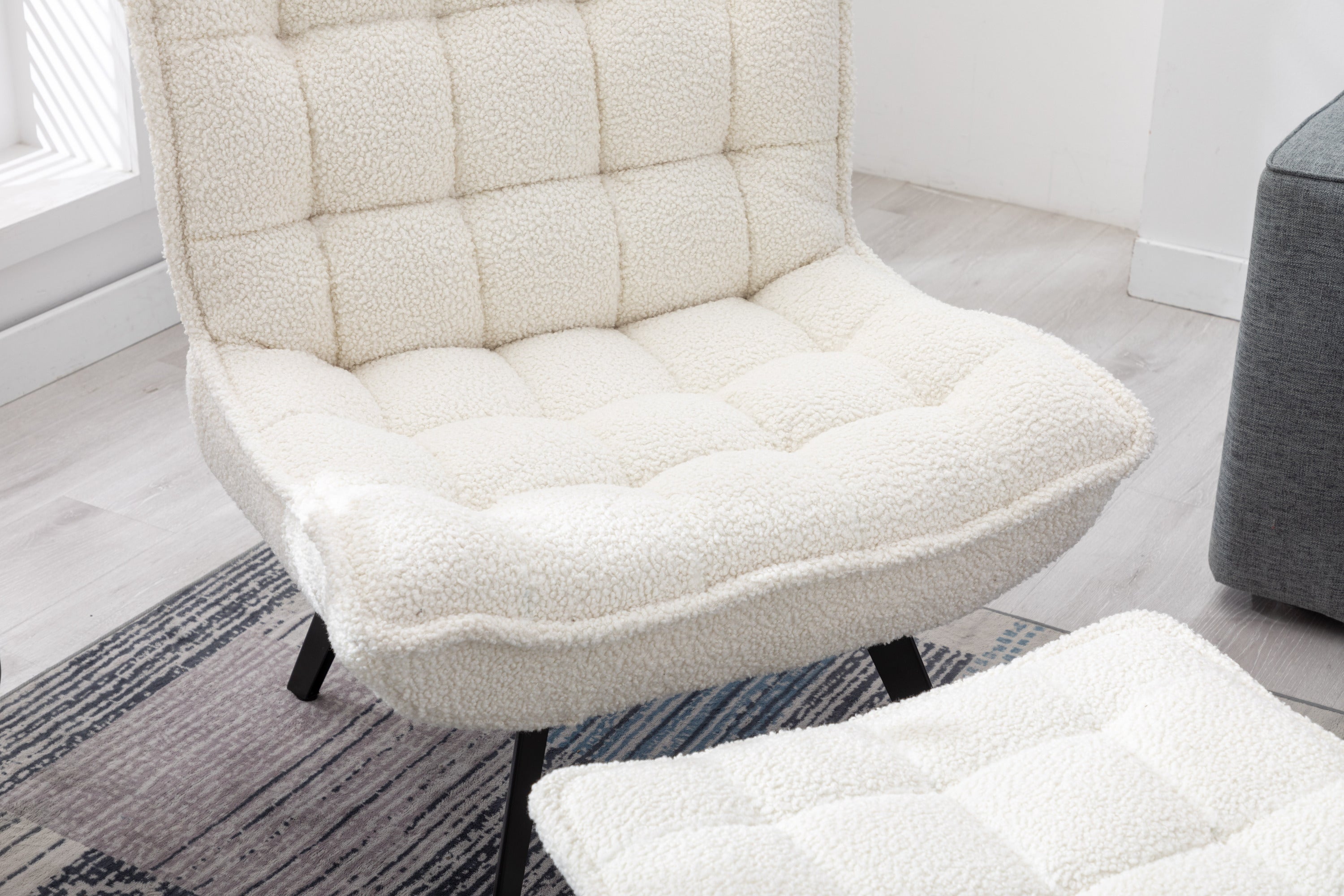 Modern Soft Teddy Fabric Large Width Accent Chair - White