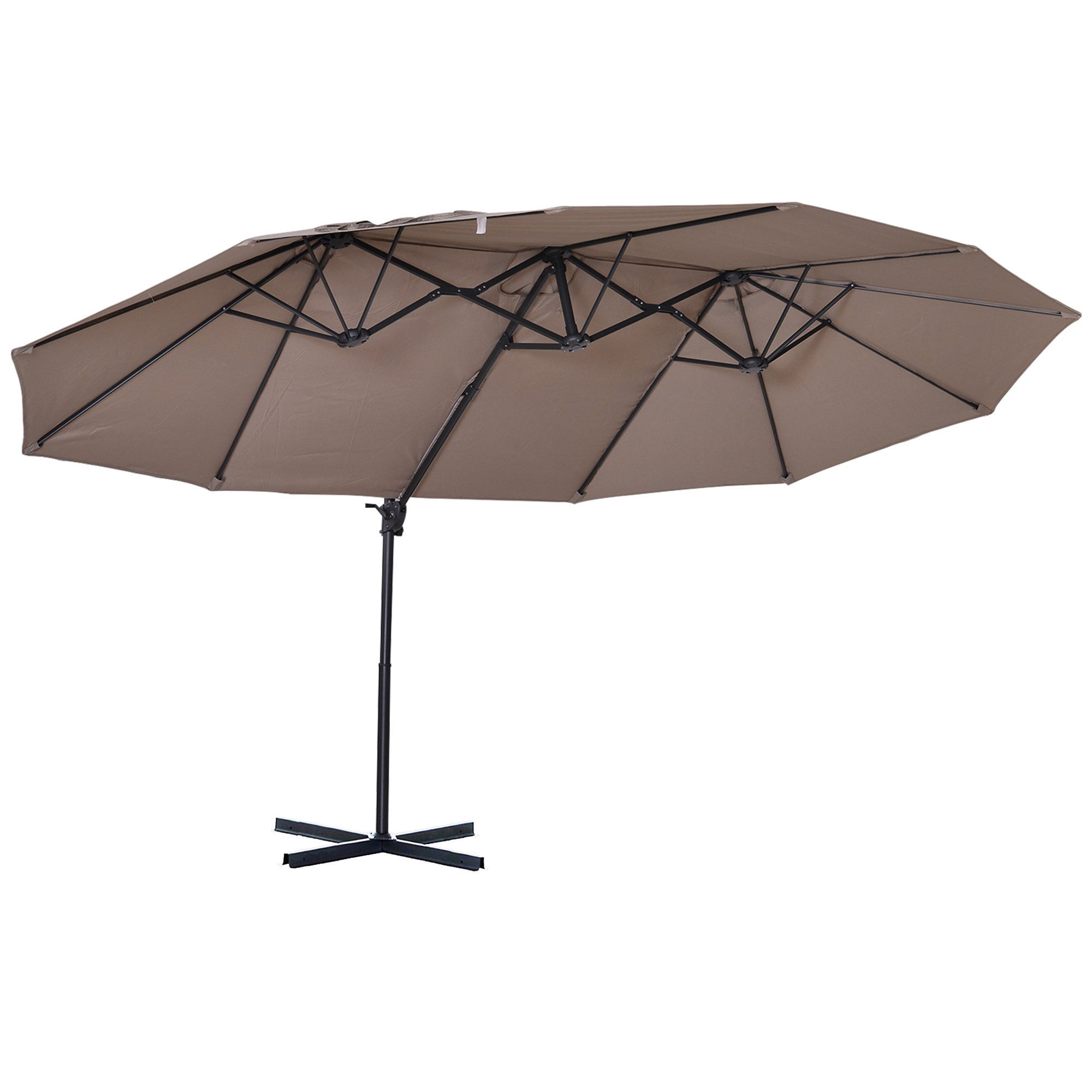 14ft Patio Umbrella Double-Sided Outdoor Market Extra Large Umbrella with Crank, Cross Base for Deck, Lawn, Backyard and Pool - Brown