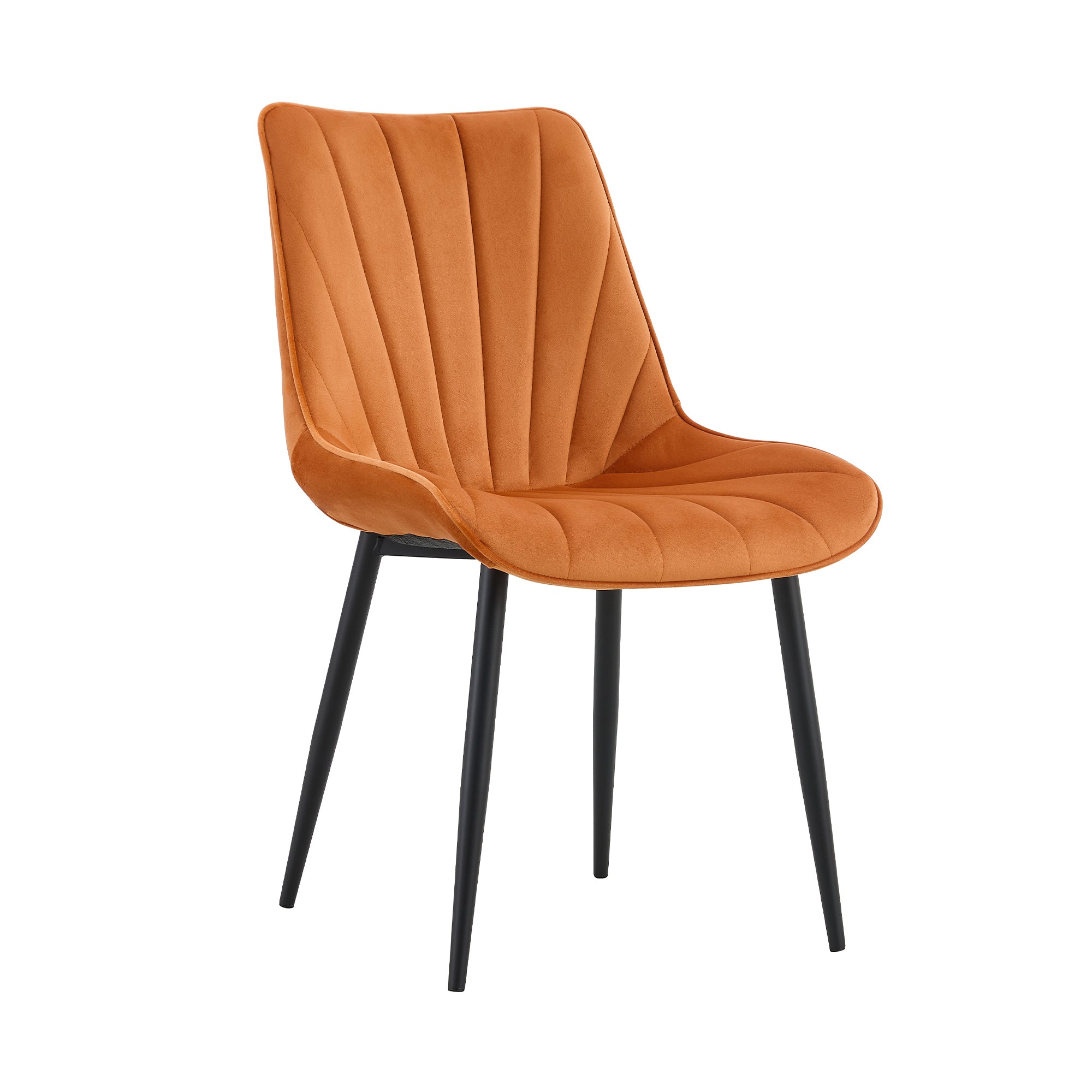 Modern Dining Chairs with Cushion Seat Back Black Coated Legs Upholstered Side Chair (Set of 4) - Orange