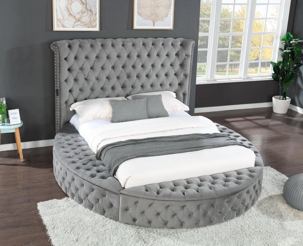 King Size Tufted Storage Bed made with Wood - Grey