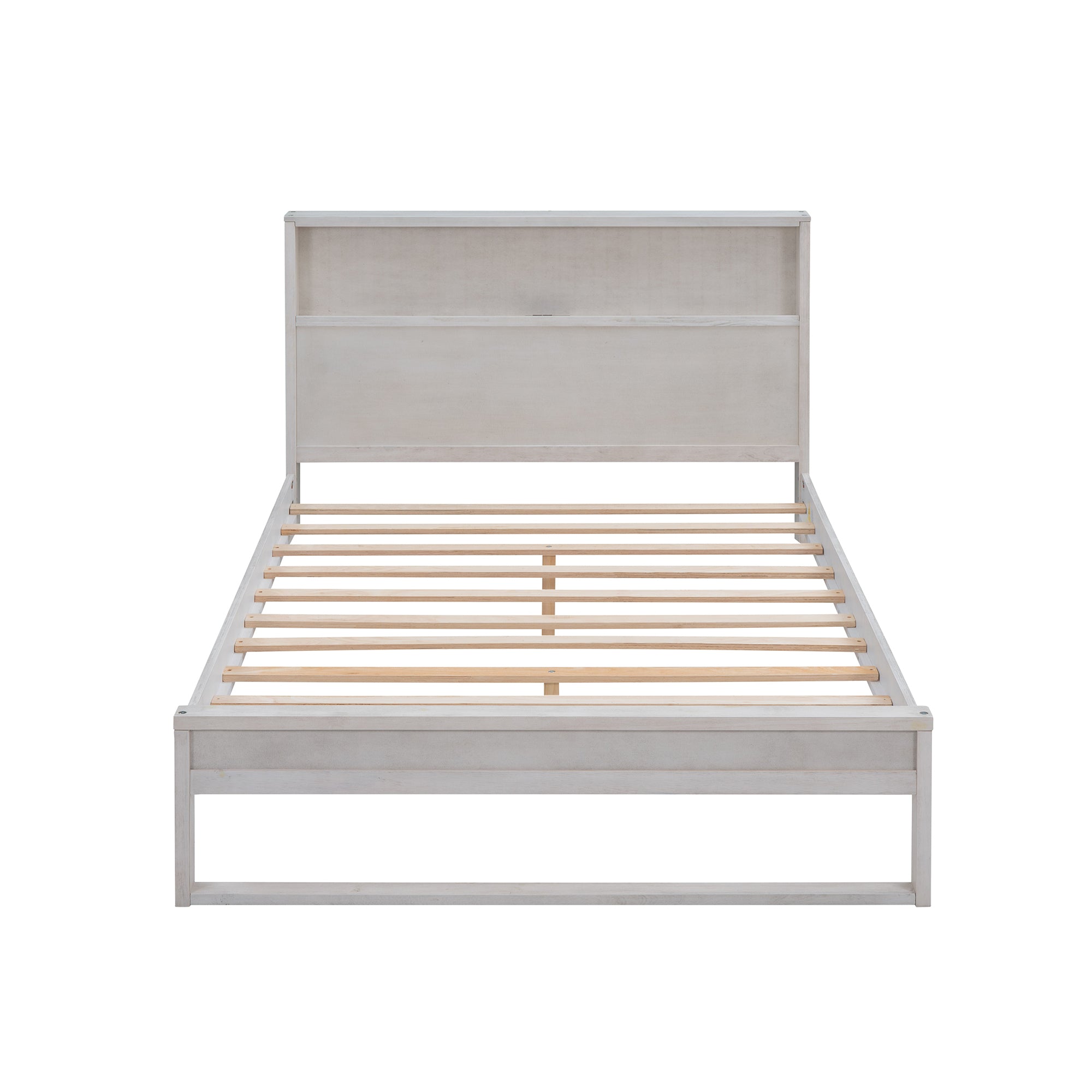 Full Size Platform Bed with Storage Headboard, Sockets and USB Ports - Antique White