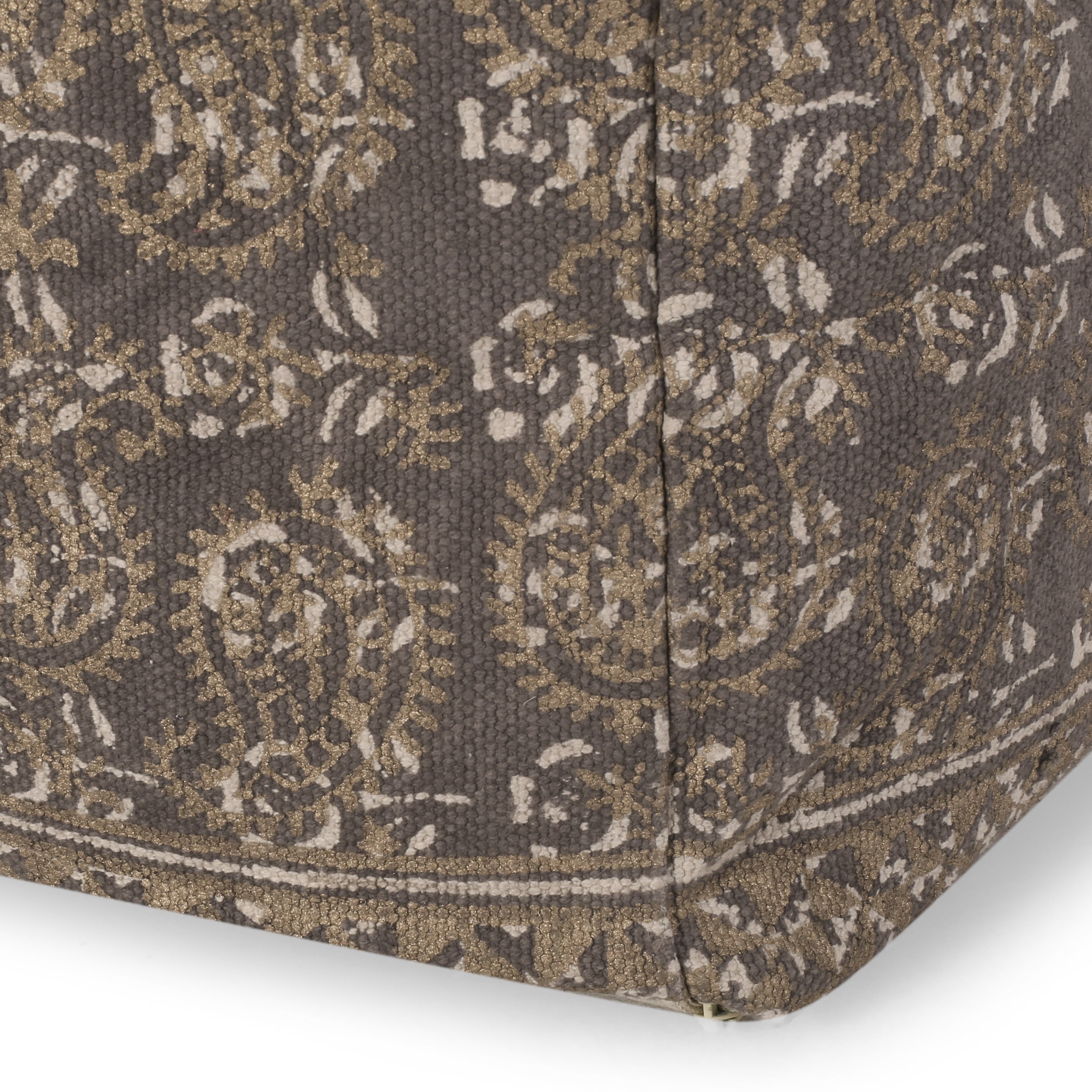 Boho Handcrafted Taupe Fabric Cube Pouf