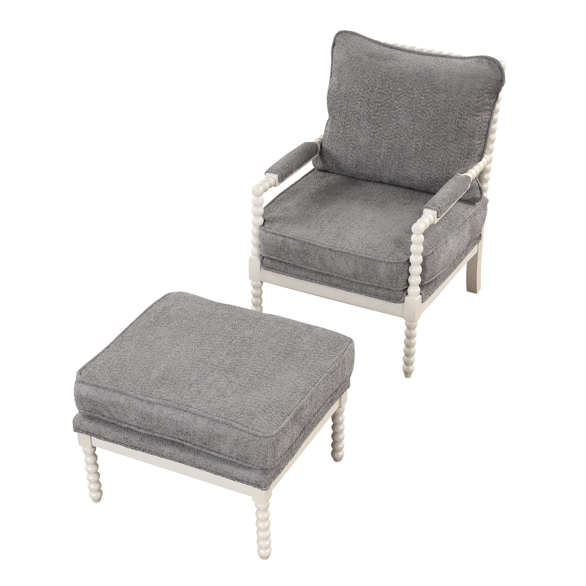 Modern Tufted Velvet Accent Chair with Ottoman - White+Gray