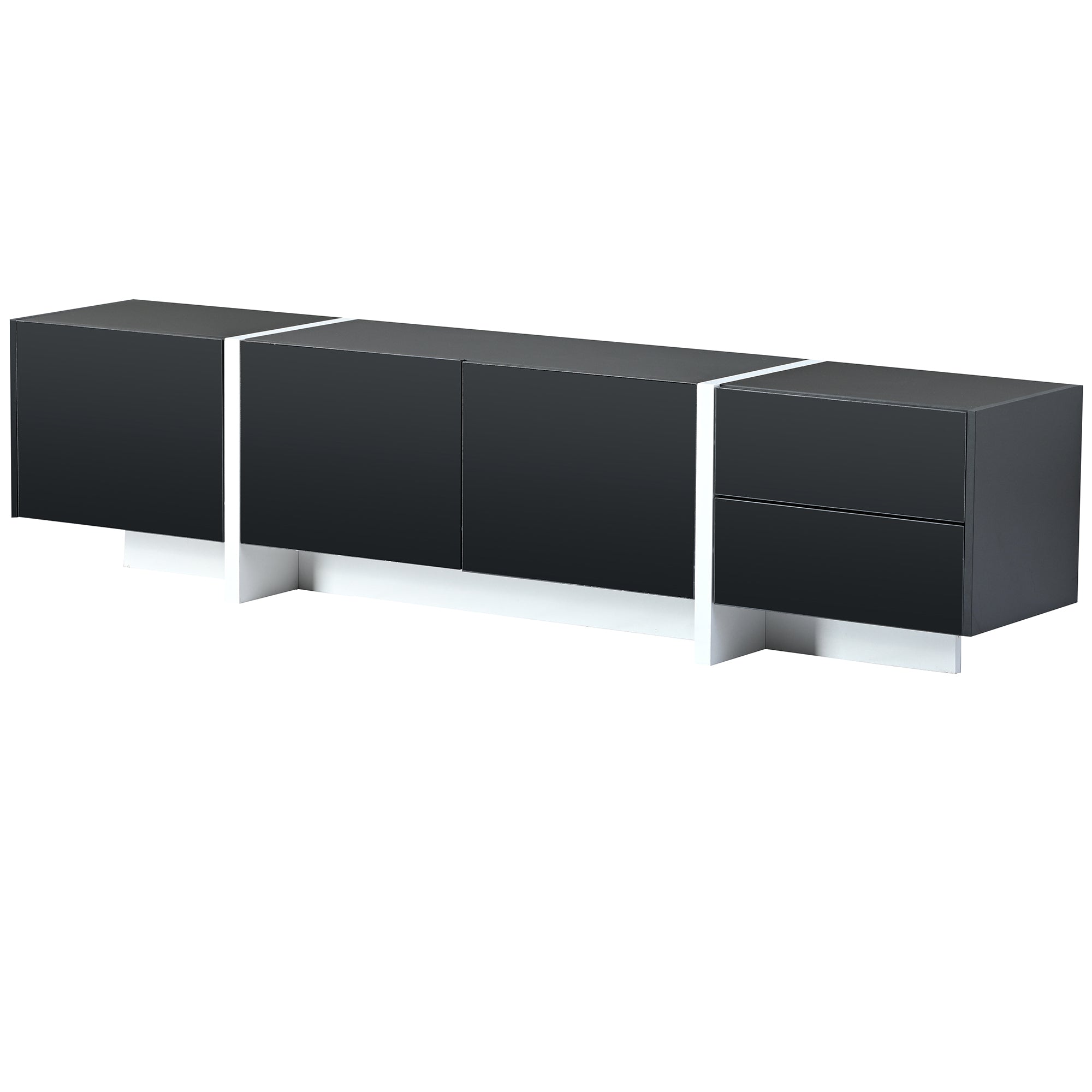 Contemporary Design TV Stand for TVs Up to 80” with High Gloss UV Surface - Black