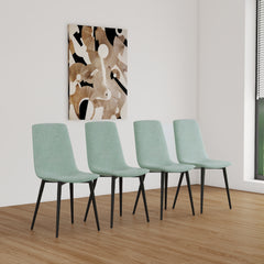 Dining Chairs Set of 4,Modern Kitchen Dining Room ChairSet of 4 Modern Kitchen Dining Room Chairs, Cushion Seat and Sturdy Black Metal Legs - Light Green