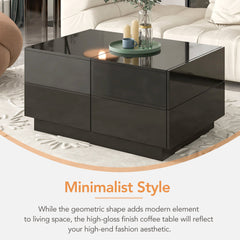 Extendable Coffee Table with Hidden Storage Compartment, UV High-gloss Center Table with Sliding Top - Black