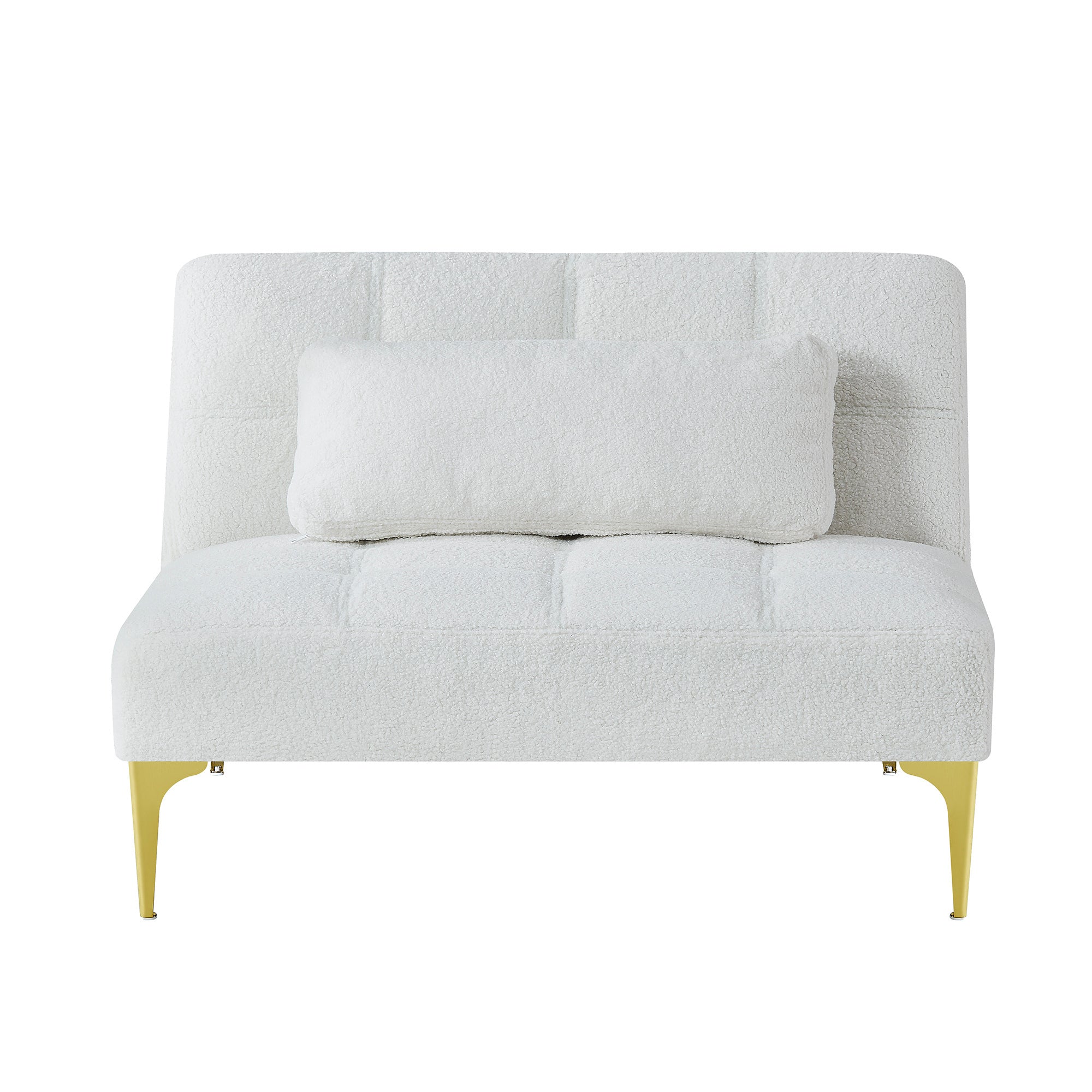 Convertible sofa bed futon with gold metal legs teddy fabric - White