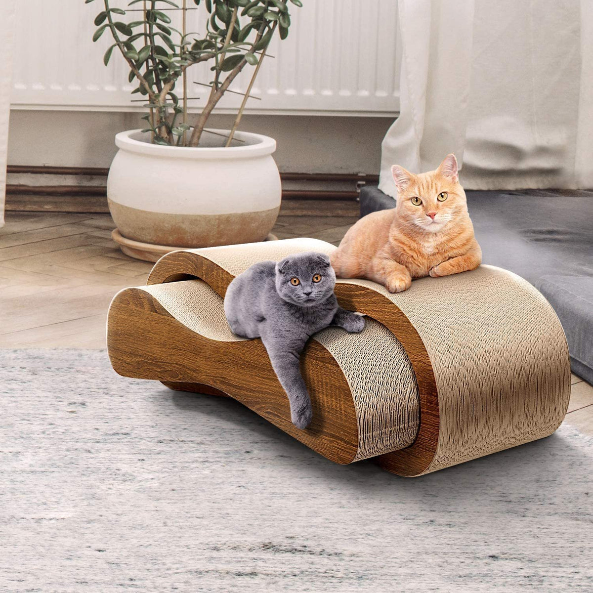 FluffyDream 2 in 1 Cat Scratcher Cardboard Lounge Bed, Cat Scratching Post, Durable Board Pads Prevents Furniture Damage,Large