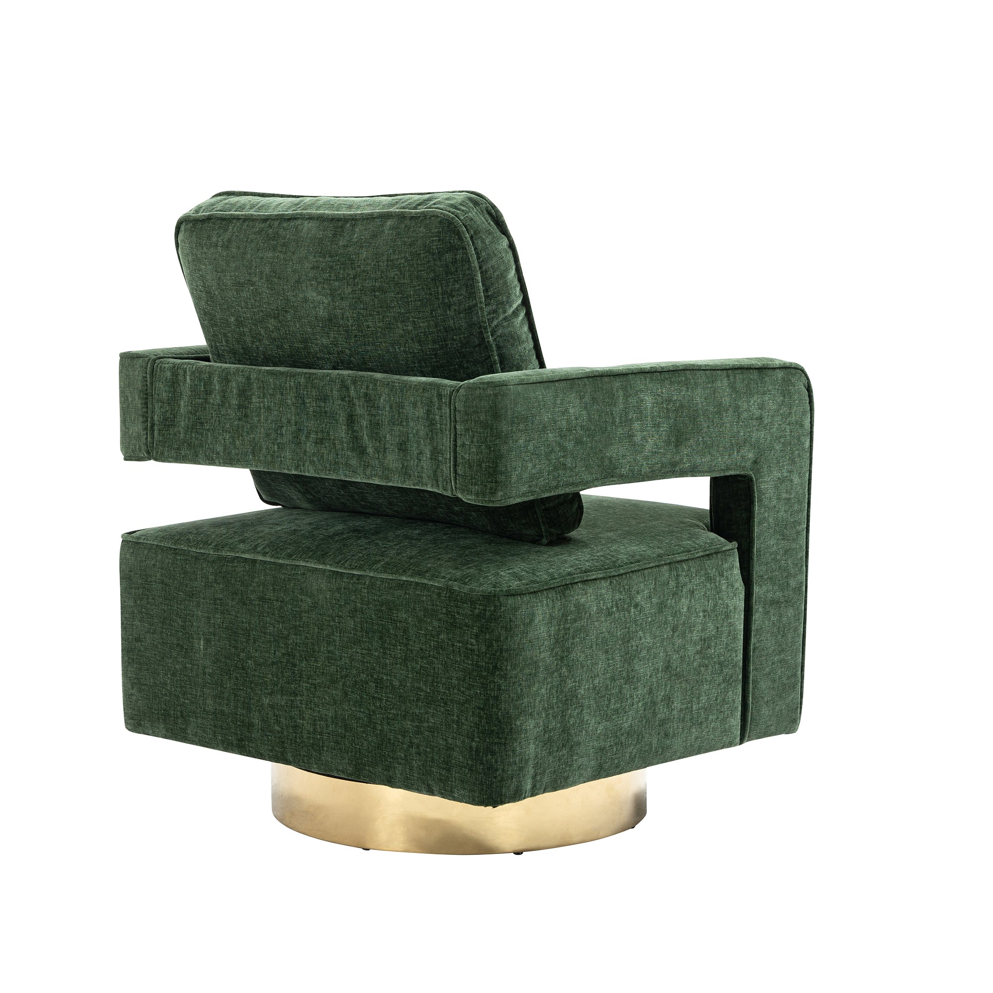 30.7"W Swivel Accent Open Back Chair Modern Comfy Sofa Chair With Gold Stainless Steel Base - Green Chenille