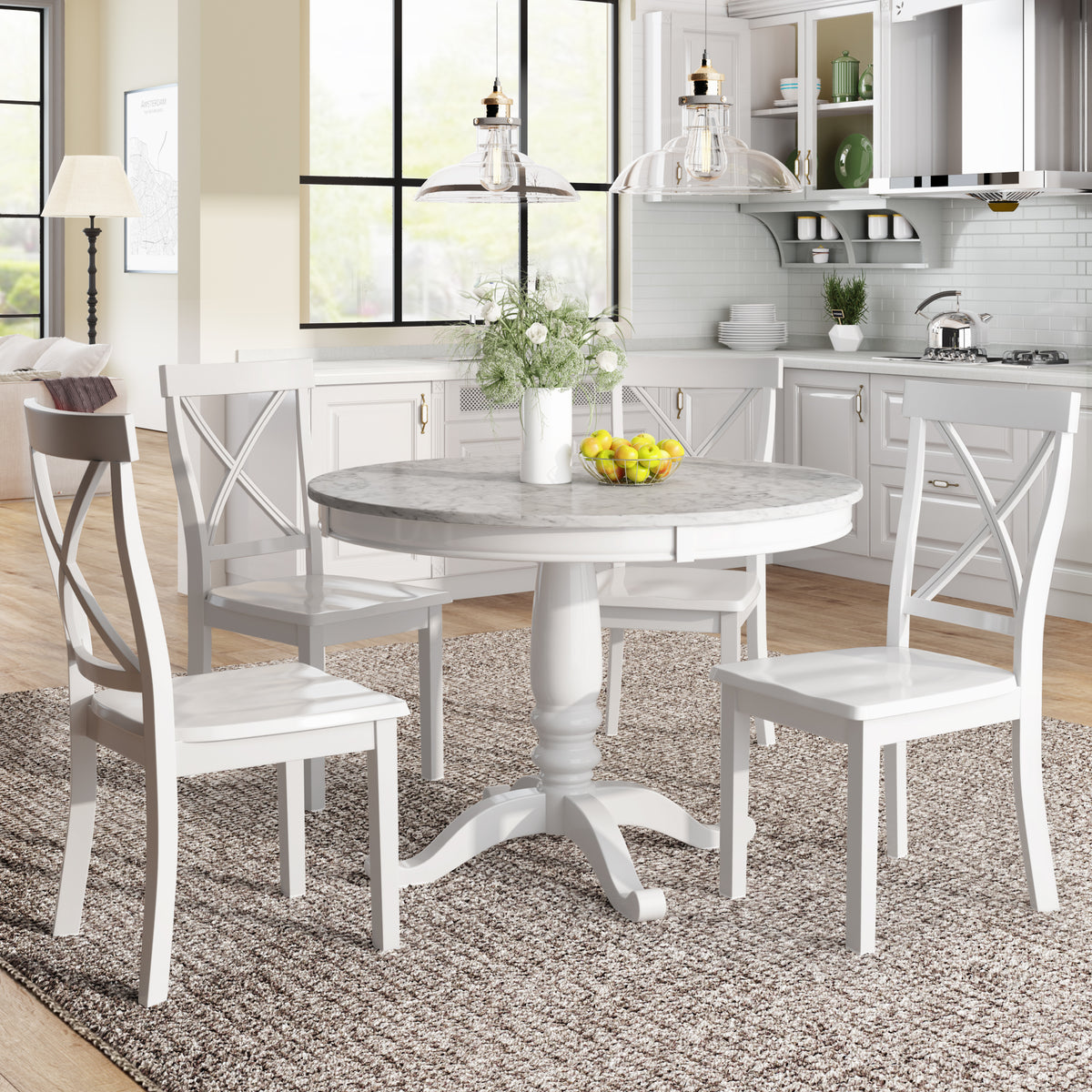 5 Pieces Dining Table and Chairs Set for 4 Persons - White