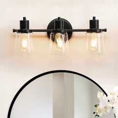 3-Light Vanity Light with Clear Glass Lampshade - Black