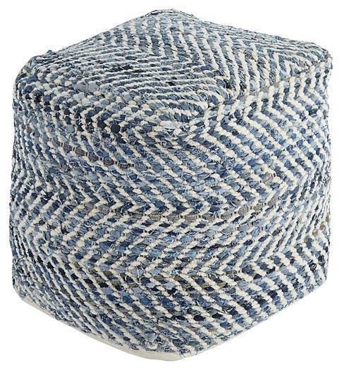 Traditional Strips Pouf - Blue Jean