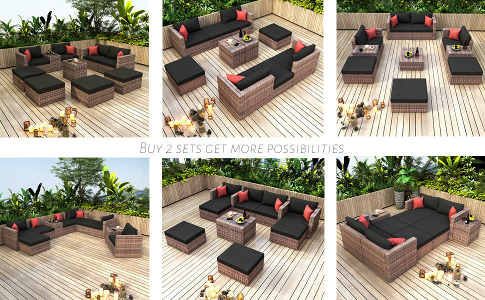 MAICOSY 10pc Outdoor Rattan Patio Furniture Set Cushions Pillow Protection Cover